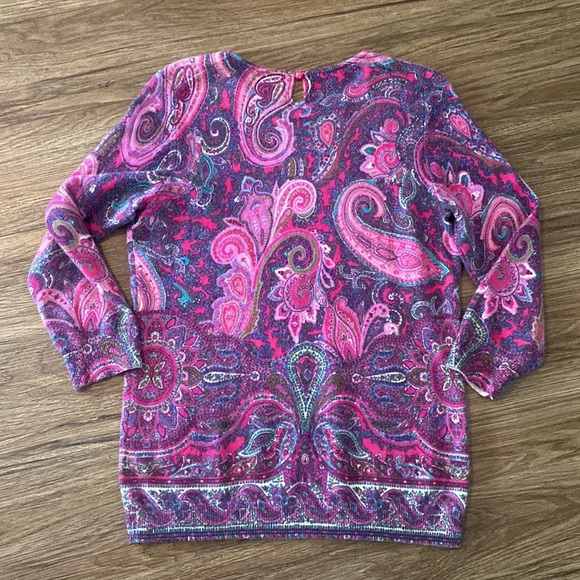 Talbots Cashmere pink paisley 3/4 sleeve sweater. Key hole back. Size M boho - Picture 5 of 8